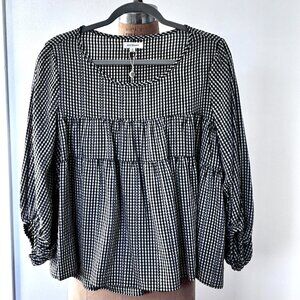 Max Studio Black White Gingham Tiered Swing Top Women's S NWT Boho Festival